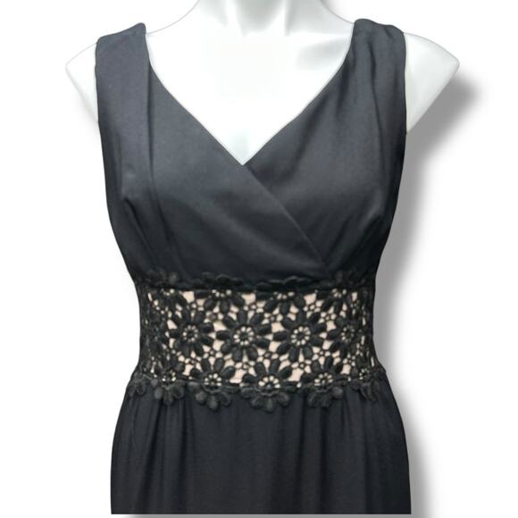 Vintage Sears Maxi Dress Black Floral Lace Waistband Naked Prom 60s Whimsygoth S - Picture 5 of 16